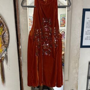 Free People Rust Mini Dress with Embellishments